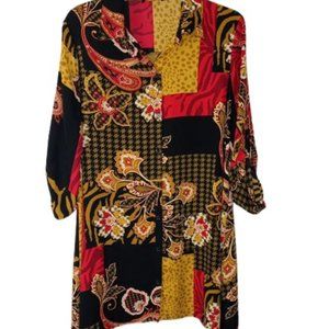 HMS Womens Patchwork Chiffon Shirt Dress Mutlicolor Mixed Print Mini XL